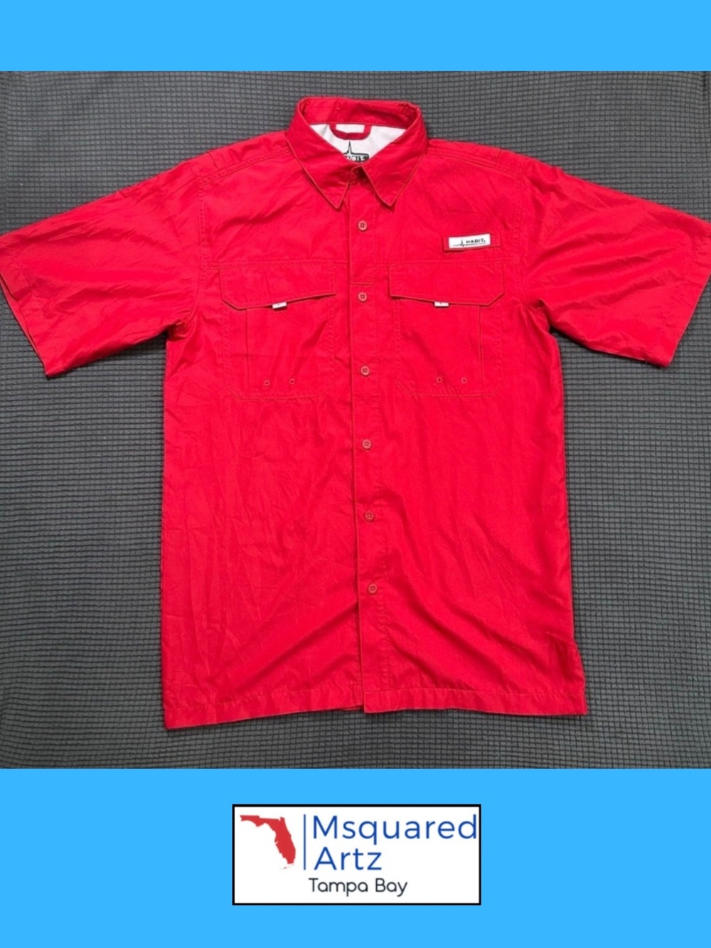 Habit Solar Factor UPF 40 Fishing Shirt Mens Small Red Vented Outdoor Button Up